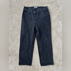 Abercrombie & Fitch The Dad High Rise Charcoal Gray Crossover Front Baggy Jeans